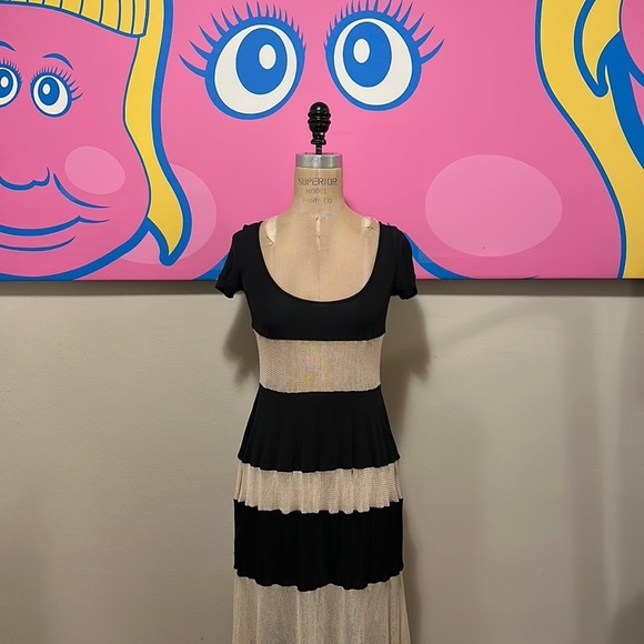 Moschino Cheap Chic Black Cream Striped Summer Dress Short Sleeve